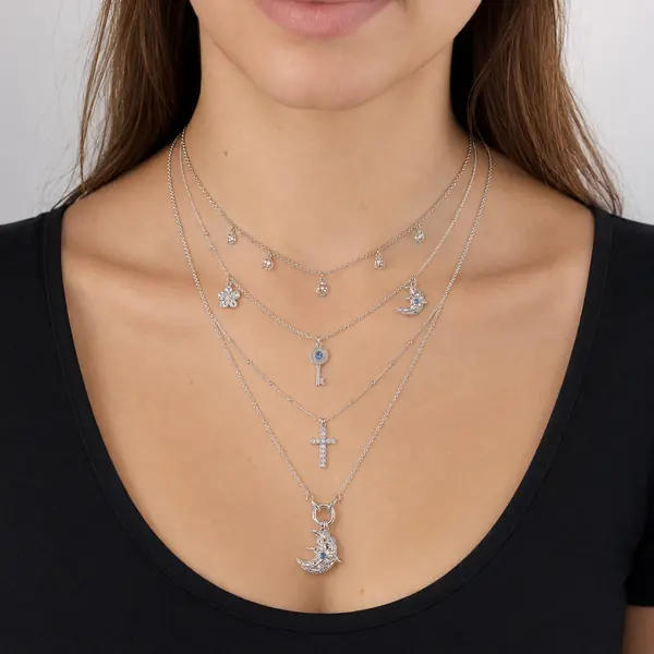 Scale and fit view of the AOI celestial layered necklace