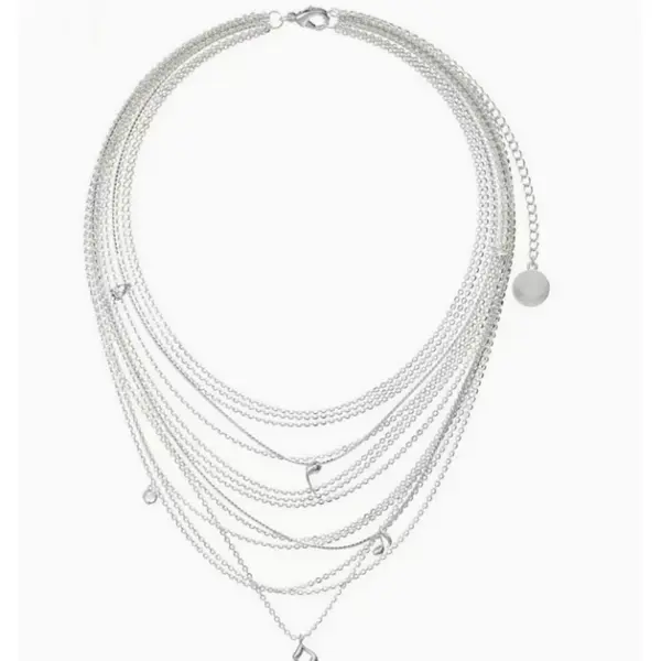 AOI silver multi-layer music and infinity necklace on a white background