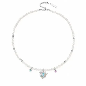ISLA Freshwater Pearl Charm Necklace | 925 Sterling Silver Pearl Necklace with Colorful Crystal Charms
