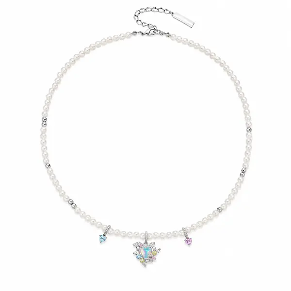 ISLA Freshwater Pearl Charm Necklace | 925 Sterling Silver Pearl Necklace with Colorful Crystal Charms