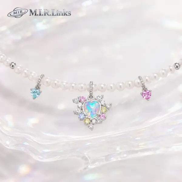 ISLA Freshwater Pearl Charm Necklace | 925 Sterling Silver Pearl Necklace with Colorful Crystal Charms