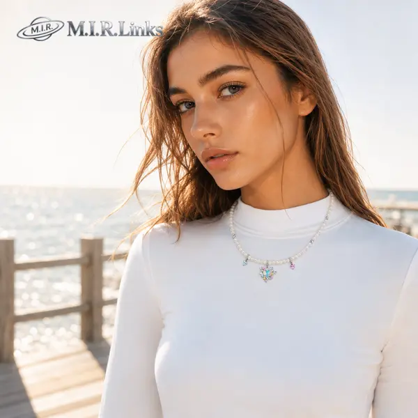 ISLA Freshwater Pearl Charm Necklace | 925 Sterling Silver Pearl Necklace with Colorful Crystal Charms