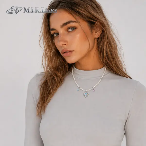 ISLA Freshwater Pearl Charm Necklace | 925 Sterling Silver Pearl Necklace with Colorful Crystal Charms