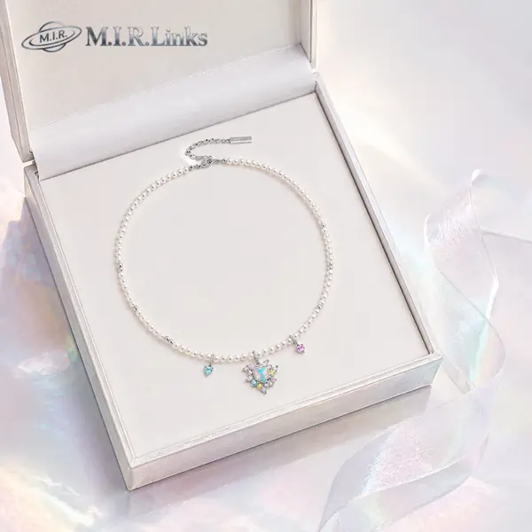 ISLA Freshwater Pearl Charm Necklace | 925 Sterling Silver Pearl Necklace with Colorful Crystal Charms