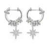 Celestial Starburst Hoop Earrings | Silver-Tone Pavé Drop Earrings on a clean white background