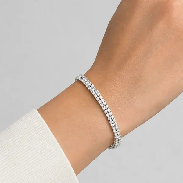Scale and fit view of the RHEA 3mm double-row tennis bracelet