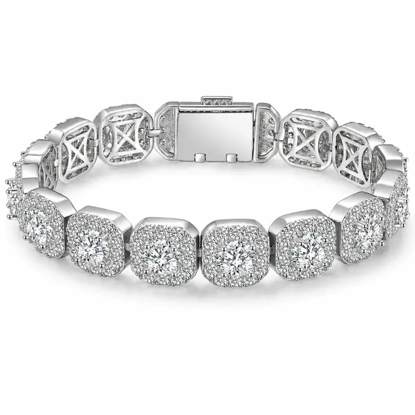 RHEA cushion halo zircon tennis bracelet on a clean white background