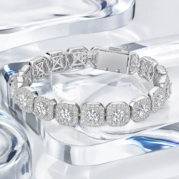 RHEA cushion halo bracelet in a silver chrome Y3K editorial